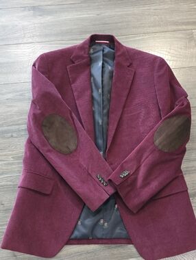 Tommy Hilfiger Burgundy Corduroy Blazer with Brown Elbow Patches